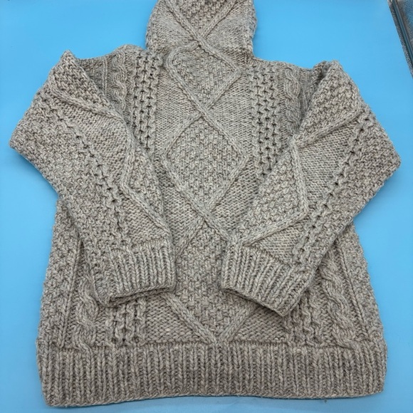 Fisherman’s Hooded 100% Wool Sweater Women’s Gray Large By Yarnia - Picture 6 of 9